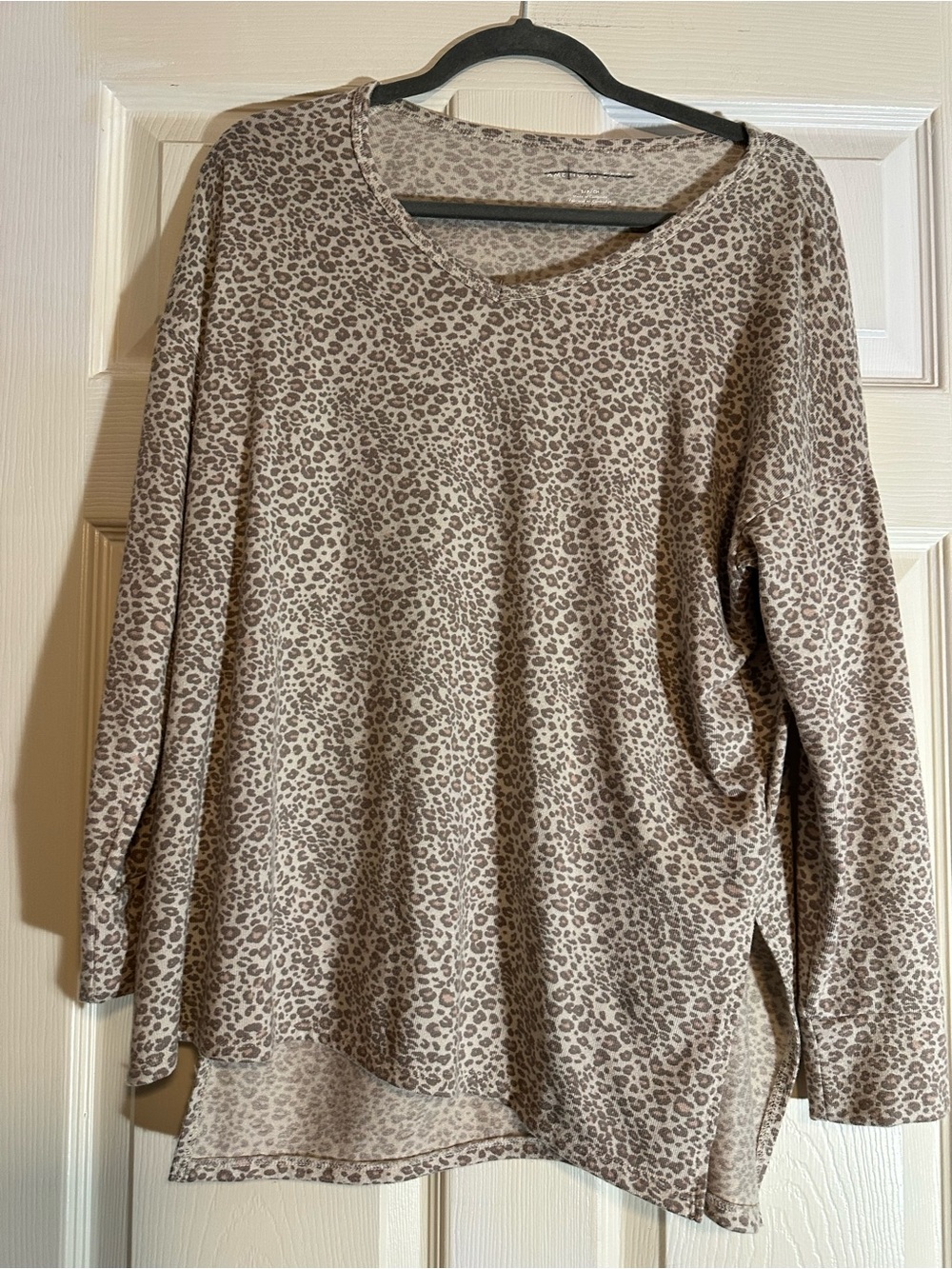 American Eagle Outfitters Taupe and Brown Leopard-Print Long Sleeve Top